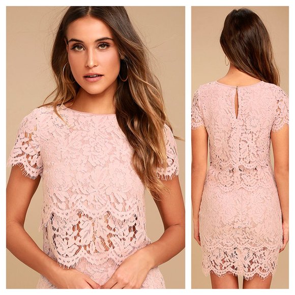 Lulus Tops - Lulu's Heartbeats Blush Pink Lace Crop Top